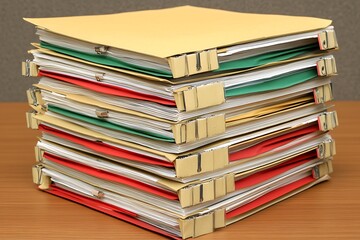Poster - A stack of organized folders with various colored covers, likely containing documents.