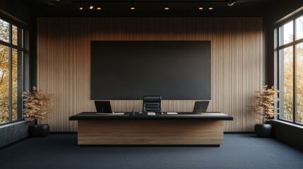 Sticker - Modern Office Interior with Minimalist Design and Natural Light