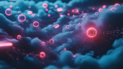 Wall Mural - ethereal pink spheres in a cloudy digital space