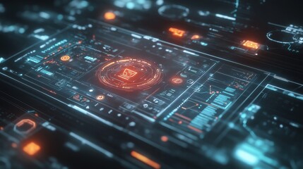 Poster - Futuristic Digital Interface with Glowing Elements