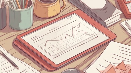 Poster - Digital Workspace with Charts and Office Supplies