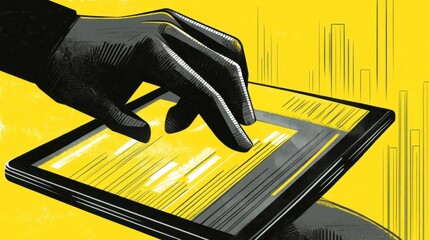 Poster - Hand Interacting with Digital Tablet on Vibrant Background