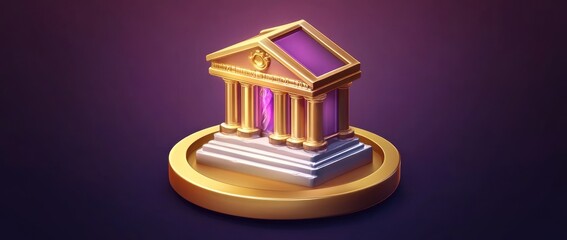 Aufkleber - A stylized golden temple with a purple roof, symbolizing grandeur and culture.