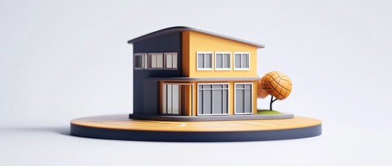 Poster - A stylized model of a modern house with a tree, showcasing contemporary architecture.