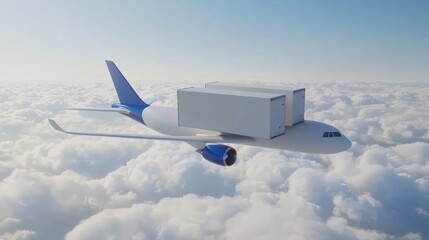 Aufkleber - A conceptual image of a cargo plane transporting containers above the clouds.