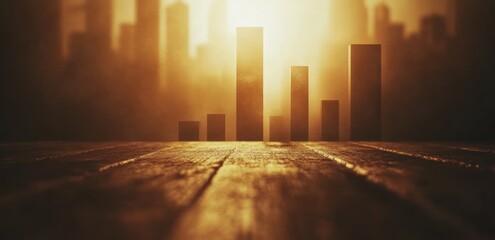 Poster - A silhouette of bar graphs against a glowing city backdrop, symbolizing growth and progress.