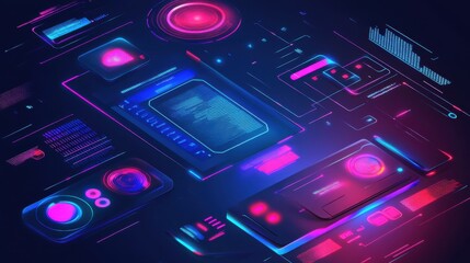 Poster - Colorful Digital Interface Background with Data Elements