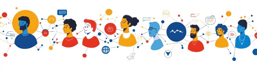 Poster - A colorful illustration depicting diverse individuals connected through digital communication.