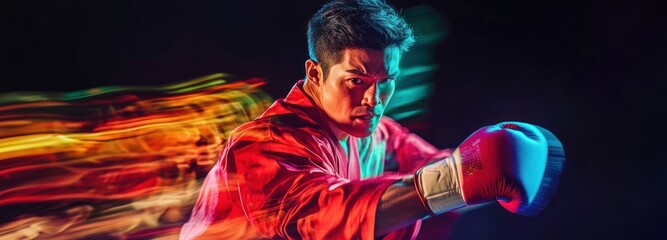 Aufkleber - A dynamic boxer in action, showcasing strength and intensity in a vibrant setting.
