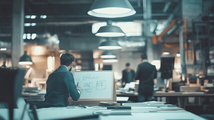 Poster - A workspace with individuals collaborating on design sketches and projects.