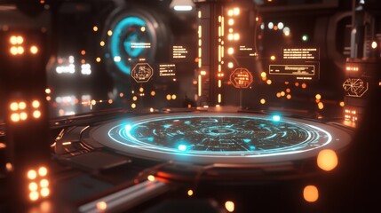 Poster - Futuristic Control Panel with Digital Interfaces