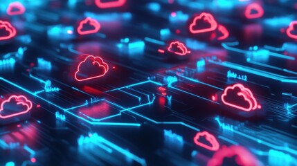 Poster - Neon Cloud Network in Digital Environment