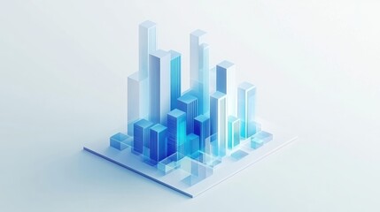 Fototapete - Abstract representation of a city skyline with various blue and transparent structures.