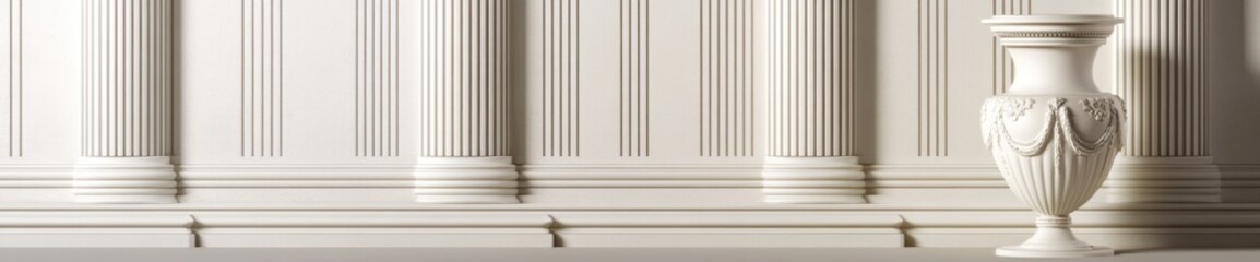 Poster - A decorative white vase against a textured wall with vertical lines.