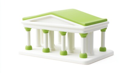Poster - A stylized model of a classical building with green accents and columns.