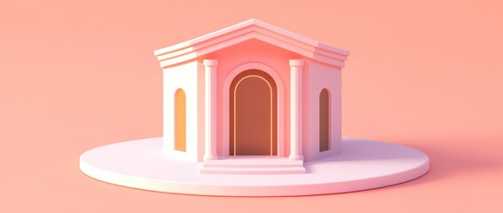 Poster - A stylized architectural structure on a pastel background, showcasing a classical design.