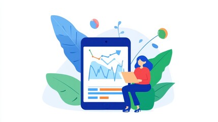 Poster - Woman Analyzing Data on Digital Tablet with Graphs