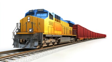 Poster - A colorful freight train on tracks, designed for transporting goods efficiently.