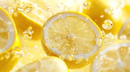 Poster - Fresh lemon slices in sparkling water, highlighting vibrant colors and refreshing essence.