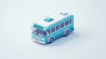 Poster - A stylized, minimalistic illustration of a bus in turquoise and white colors.