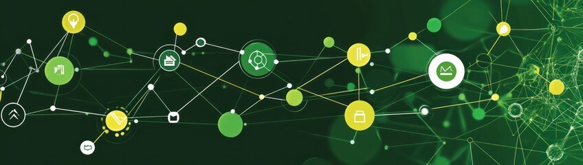 Aufkleber - Abstract graphic illustrating interconnected technology and data concepts with green tones.