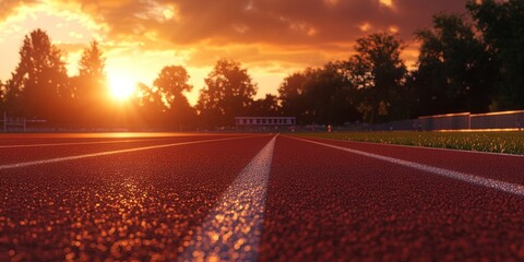 Poster - A sunset view over a running track, highlighting the vibrant colors of the sky and surroundings.