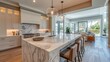 © Egriva - Luxury kitchen island, marble countertops.