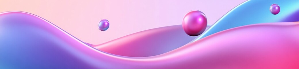 Poster - A colorful abstract design with smooth waves and floating spheres, creating a modern aesthetic.