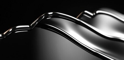 Leinwandbilder - A close-up of sleek, reflective metal waves on a dark surface, showcasing texture and light.