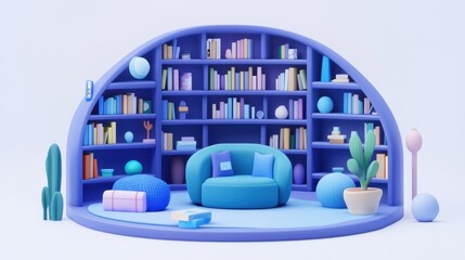 Poster - A cozy, stylized reading nook with shelves of books and decorative elements.