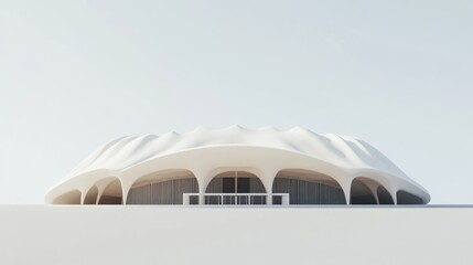 Aufkleber - A modern architectural structure with a wave-like roof design and open entrance.