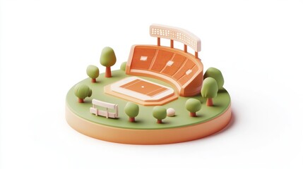 Aufkleber - A stylized miniature stadium surrounded by trees and benches, representing a sports venue.