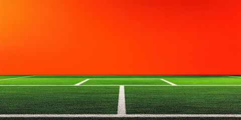 Poster - A vibrant orange backdrop behind a green sports field, emphasizing a sense of play.