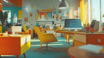 Aufkleber - A vibrant office space featuring colorful furniture and modern decor for productivity.