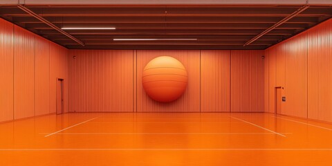 Aufkleber - A vibrant orange room featuring a large spherical object on the wall.