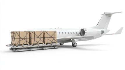 Poster - A cargo plane with boxes ready for transport on a loading platform.