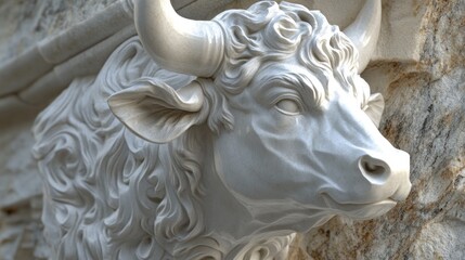 Aufkleber - A detailed sculpture of a bull's head, showcasing intricate textures and features.