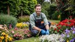 © Musarrof - Cheerful Gardener Enjoying Time in Flower Bed