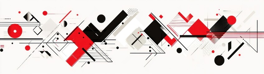 Poster - Abstract geometric design featuring red, black, and white shapes and lines.