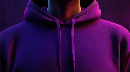 Aufkleber - A close-up of a person wearing a purple hoodie against a vibrant background.