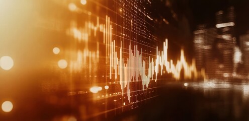 Aufkleber - Abstract visualization of sound waves against a city backdrop, emphasizing technology and data.
