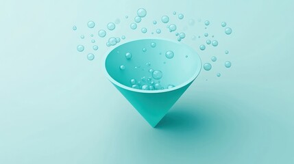 Poster - A turquoise cone-shaped bowl with bubbles floating above it, creating a serene atmosphere.