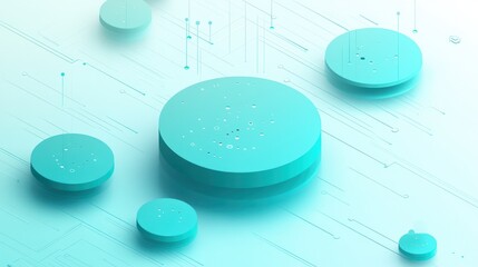 Poster - Abstract digital design featuring circular shapes and lines in a cool color palette.