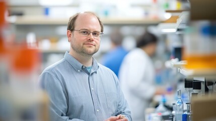 Poster - A scientist in a laboratory setting, engaged in research amidst various lab equipment.