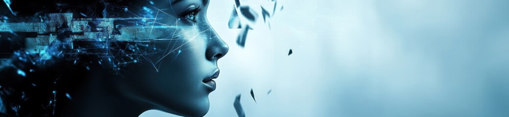 Poster - A futuristic profile of a woman with digital effects, symbolizing technology and innovation.