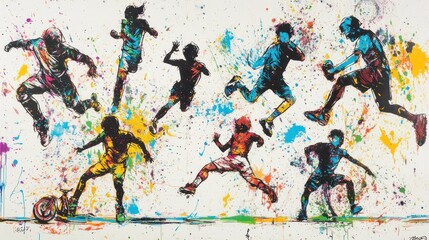 Poster - A vibrant artwork depicting various athletes in dynamic poses, celebrating sports and movement.