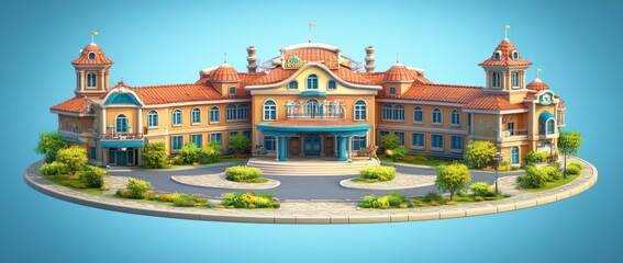 Poster - A colorful, modern building with a welcoming design, likely serving as a community center.