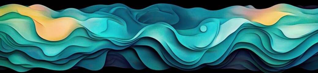 Poster - Abstract wavy design with layered textures in shades of teal and soft colors.