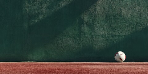 Poster - A soccer ball rests on a red court against a green wall, highlighting a moment in sports.
