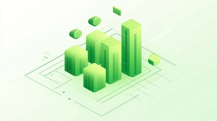 Aufkleber - A digital illustration of green skyscrapers representing growth and sustainability.